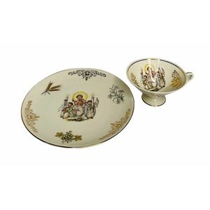 Vintage Schumann Arzberg Bavaria Gold Trim First Communion Plate & Cup Germany